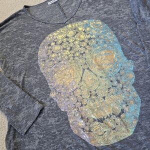 Lauren Moshi Metallic Skull Long Sleeve Top – Size Medium (Oversized Fit)